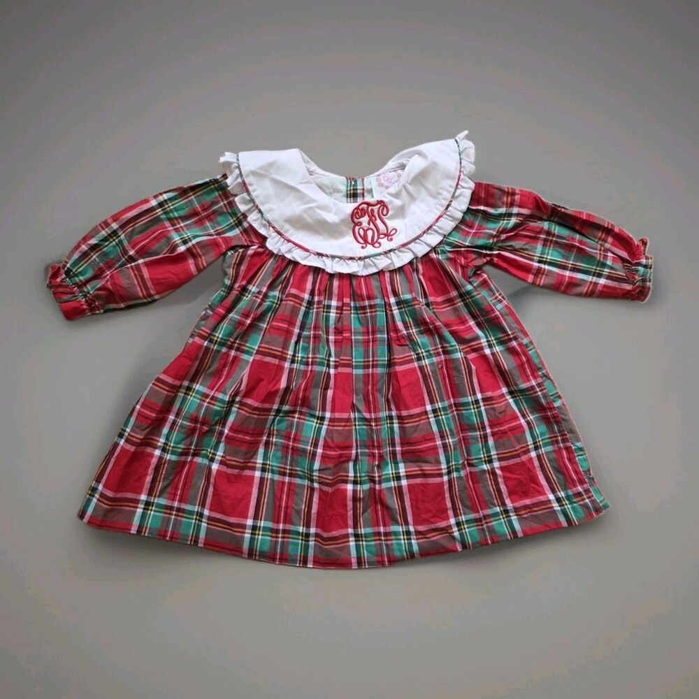Cecil & Lou Girls’ Holiday Plaid Dress w Embroidered Font Collar Size 12 Month